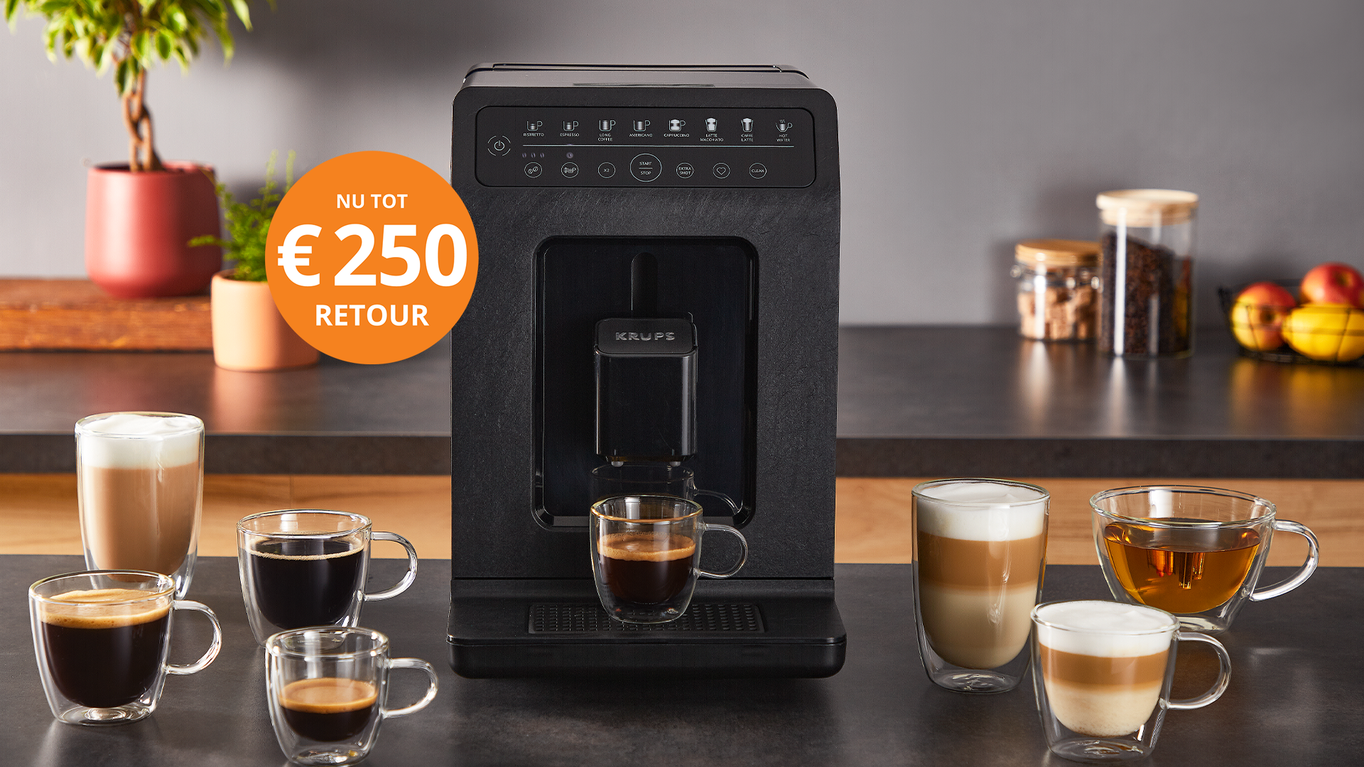 Nu tot €250 retour bij aankoop van een Krups volautomatische espressomachine Voorjaarsactie Krups volautomaten